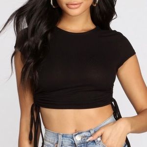 Black side drawstring crop top